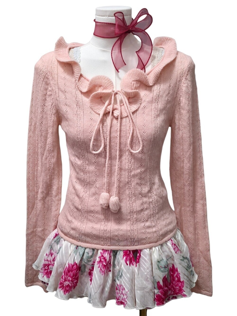 David & Javier exclusive collection coral pink wool blend coquette sweater top
